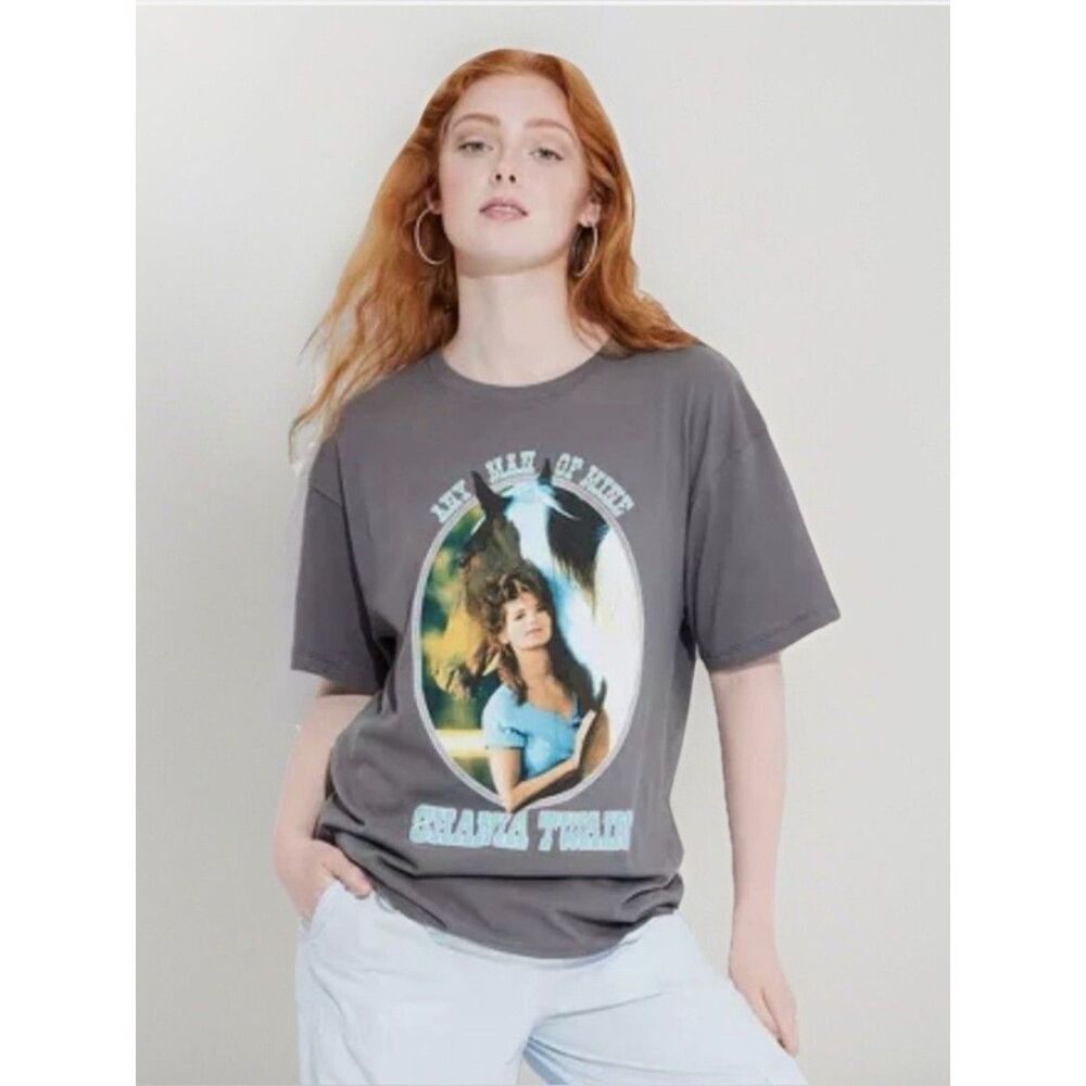 Bravado Shania Twain Graphic Tee - Charcoal Gray with Sky Blue Print